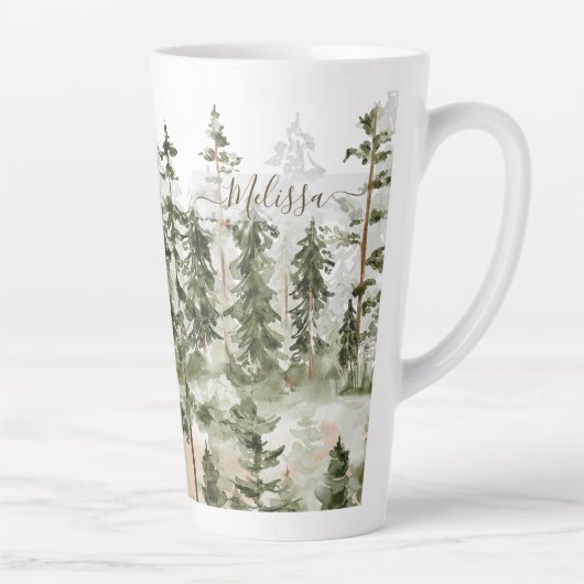 Monogram Rustieke Waterverf Groen Bos Latte Mok (Rechts)