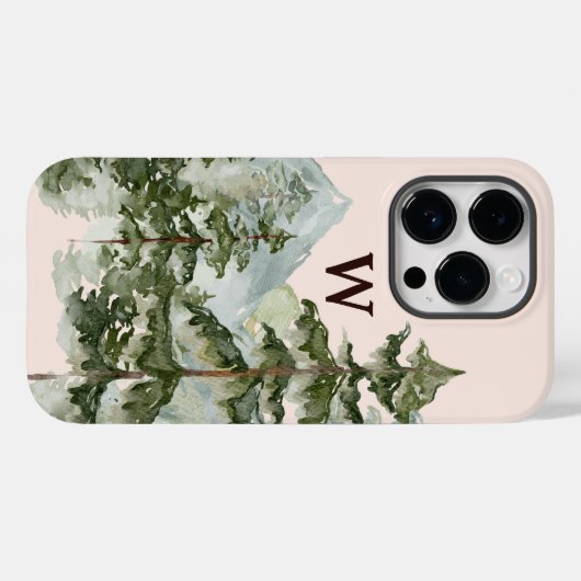 Monogram rustieke Waterverf Pijnenbos & Berg Case-Mate iPhone Case (Achterkant (horizontaal))