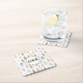 Monogram, rustieke winter geïllustreerde bomen kartonnen onderzetters (Insitu)