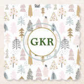 Monogram, rustieke winter geïllustreerde bomen kartonnen onderzetters (Voorkant)