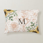 Monogram  rustieke zonnebloem decoupage accent kussen (Voorkant)
