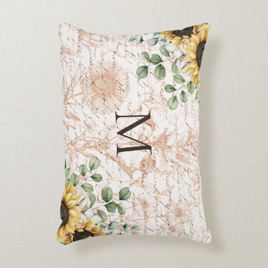 Monogram  rustieke zonnebloem decoupage accent kussen (Voorkant(Verticaal))