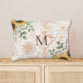 Monogram  rustieke zonnebloem decoupage accent kussen