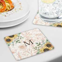 Monogram  rustieke zonnebloem decoupage bier onderzetter