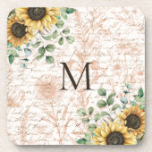 Monogram rustieke zonnebloem decoupage bier onderzetter (Voorkant)