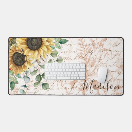 Monogram  rustieke zonnebloem decoupage bureaumat (Keyboard & Muis)