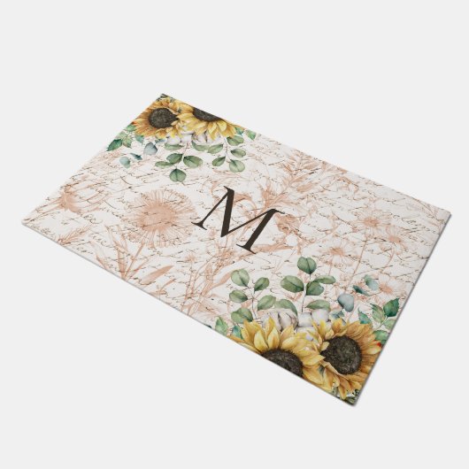 Monogram  rustieke zonnebloem decoupage deurmat (Schuin)