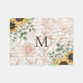 Monogram  rustieke zonnebloem decoupage fleece deken (Voorkant (Horizontaal))