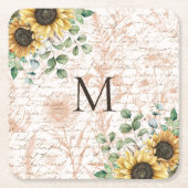 Monogram rustieke zonnebloem decoupage kartonnen onderzetters (Voorkant)