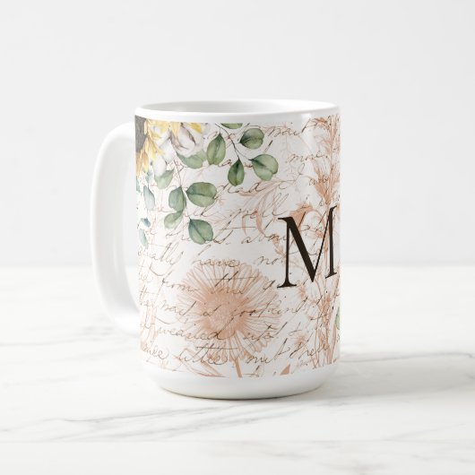 Monogram  rustieke zonnebloem decoupage koffiemok (Voorkant links)