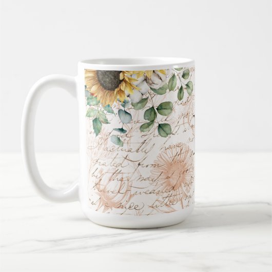 Monogram  rustieke zonnebloem decoupage koffiemok (Links)