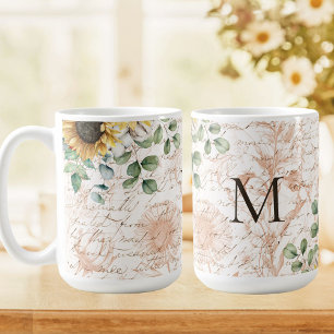 Monogram  rustieke zonnebloem decoupage koffiemok