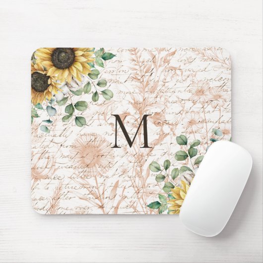 Monogram  rustieke zonnebloem decoupage muismat (Met muis)