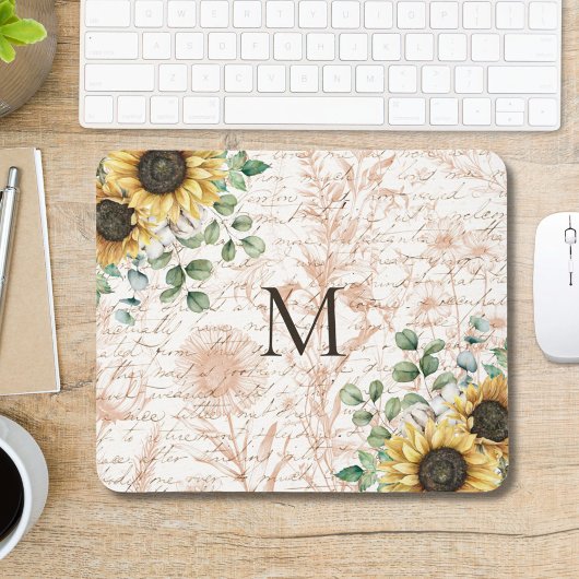 Monogram  rustieke zonnebloem decoupage muismat