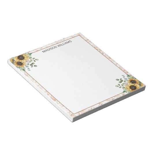 Monogram  rustieke zonnebloem decoupage notitieblok (Schuin)