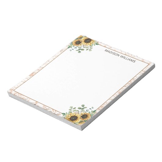 Monogram rustieke zonnebloem decoupage notitieblok (Linkerzijde)