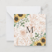 Monogram rustieke zonnebloem decoupage notitiekaartje (Achterkant)