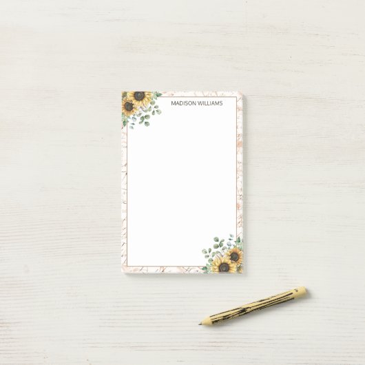 Monogram rustieke zonnebloem decoupage post-it® notes (Op bureau)