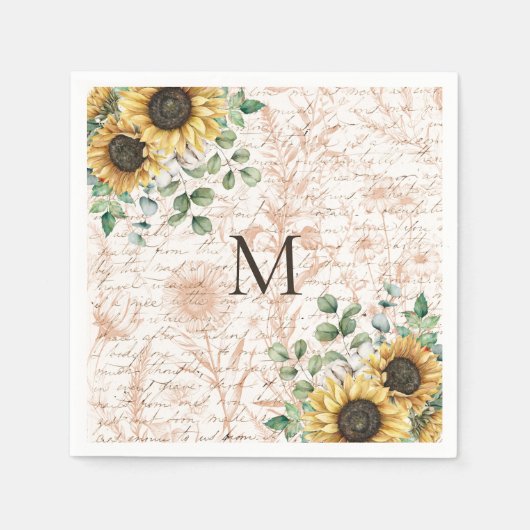 Monogram rustieke zonnebloem decoupage servet (Voorkant)