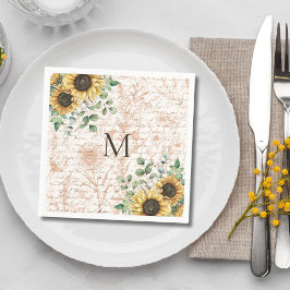 Monogram  rustieke zonnebloem decoupage servet