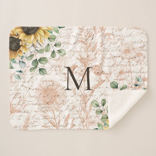 Monogram  rustieke zonnebloem decoupage sherpa deken (Voorkant (horizontaal))