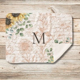Monogram  rustieke zonnebloem decoupage sherpa deken