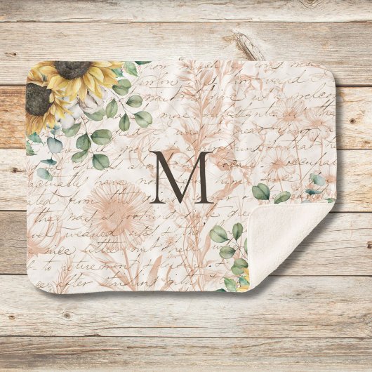 Monogram  rustieke zonnebloem decoupage sherpa deken