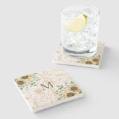 Monogram  rustieke zonnebloem decoupage stenen onderzetter (Zijkant)