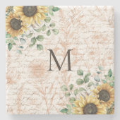 Monogram  rustieke zonnebloem decoupage stenen onderzetter (Voorkant)