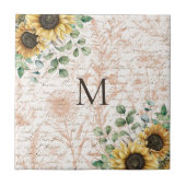 Monogram  rustieke zonnebloem decoupage tegeltje (Voorkant)