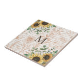 Monogram  rustieke zonnebloem decoupage tegeltje (Zijkant)