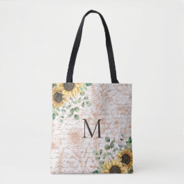 Monogram  rustieke zonnebloem decoupage tote bag