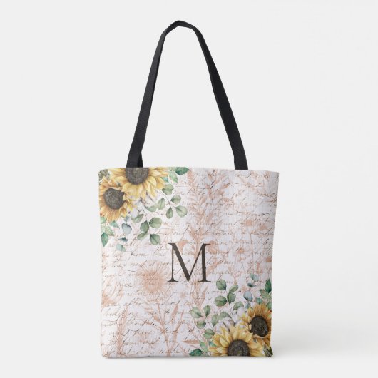 Monogram  rustieke zonnebloem decoupage tote bag (Achterkant)