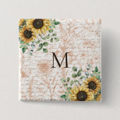 Monogram  rustieke zonnebloem decoupage vierkante button 5,1 cm (Voorkant)