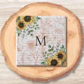 Monogram  rustieke zonnebloem decoupage vierkante button 5,1 cm