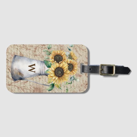 Monogram Rustieke Zonnebloem Letter Decoupage Bagagelabel (Voorkant (horizontaal))