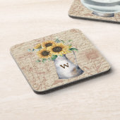 Monogram Rustieke Zonnebloem  Letter Decoupage Bier Onderzetter (Linkerzijde)