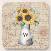 Monogram Rustieke Zonnebloem  Letter Decoupage Bier Onderzetter (Voorkant)