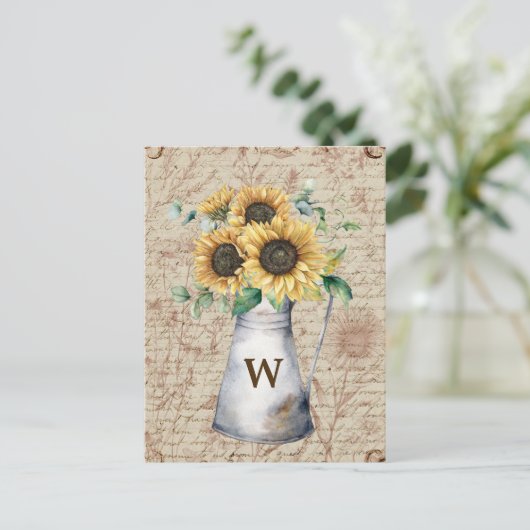 Monogram Rustieke Zonnebloem  Letter Decoupage Briefkaart (Staand voorkant)