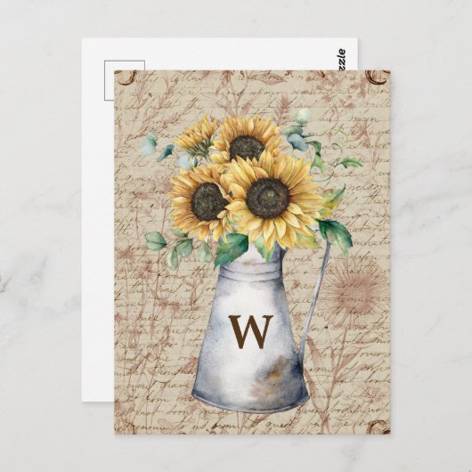Monogram Rustieke Zonnebloem Letter Decoupage Briefkaart (Voorkant / Achterkant)