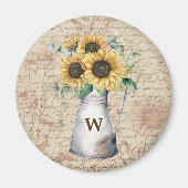 Monogram Rustieke Zonnebloem  Letter Decoupage Magneet (Voorkant)