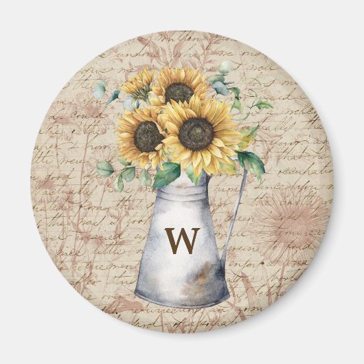 Monogram Rustieke Zonnebloem  Letter Decoupage Magneet (Voorkant)