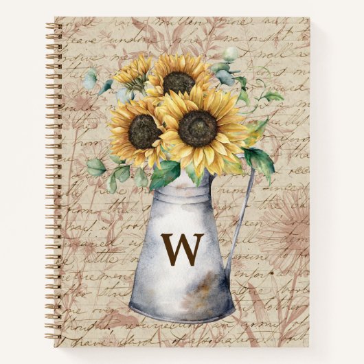 Monogram Rustieke Zonnebloem  Letter Decoupage Notitieboek (Voorkant)