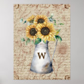 Monogram Rustieke Zonnebloem  Letter Decoupage Poster (Voorkant)