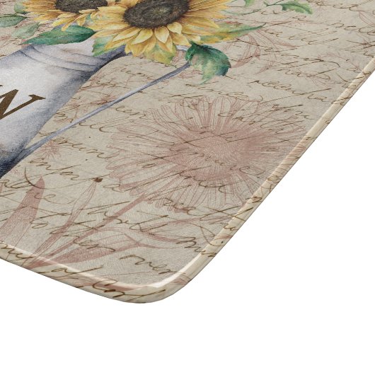 Monogram Rustieke Zonnebloem  Letter Decoupage Snijplank (Hoek)