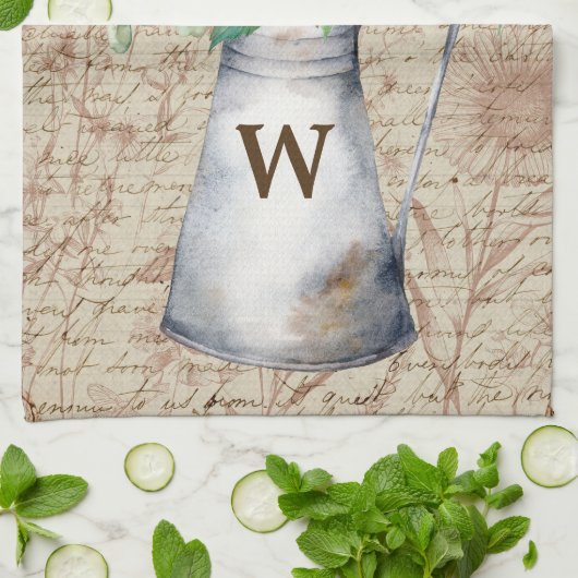 Monogram Rustieke Zonnebloem  Letter Decoupage Theedoek (Gevouwen)