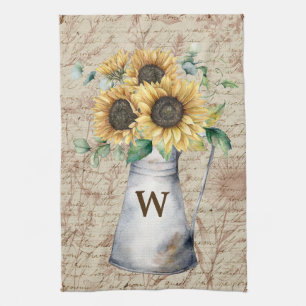 Monogram Rustieke Zonnebloem Letter Decoupage Theedoek