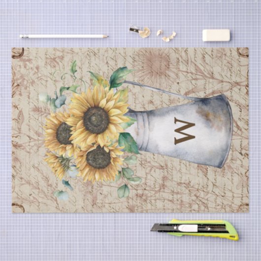 Monogram Rustieke Zonnebloem  Letter Decoupage Tissuepapier (Craft)