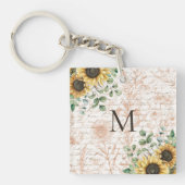 Monogram  rustieke zonnebloem sleutelhanger (Voorkant)