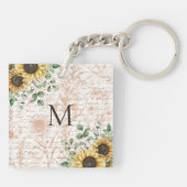Monogram  rustieke zonnebloem sleutelhanger (Achterkant)